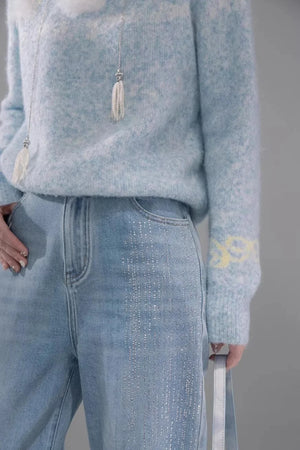 Starry Sky Blue Rhinestone Jeans