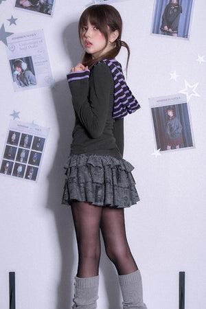 Stitching Hooded Tops & Skirt Set-Up