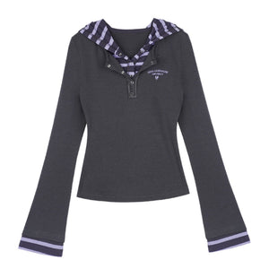 Stitching Hooded Tops & Skirt Set-Up