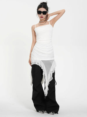 Straight Neck Irregular Hem Dress
