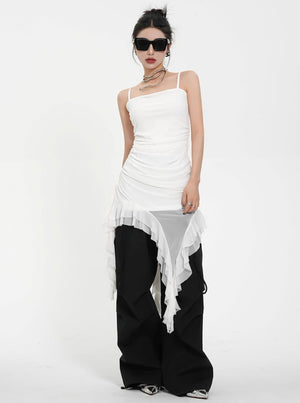 Straight Neck Irregular Hem Dress