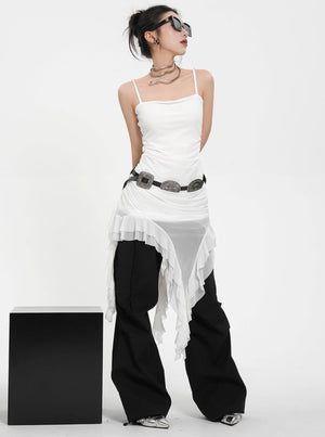 Straight Neck Irregular Hem Dress