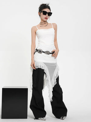Straight Neck Irregular Hem Dress