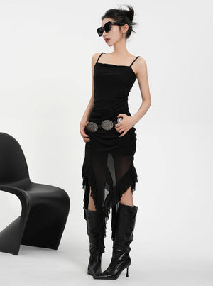 Straight Neck Irregular Hem Dress