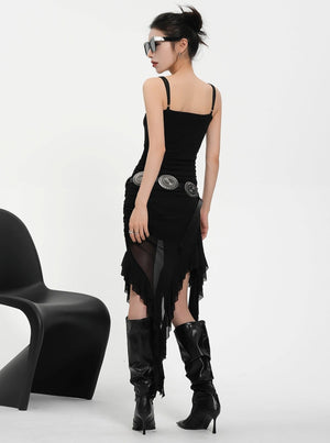 Straight Neck Irregular Hem Dress