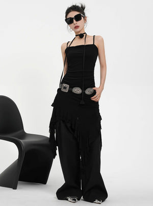 Straight Neck Irregular Hem Dress