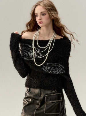 Straight Shoulder Wool Knit Sweater