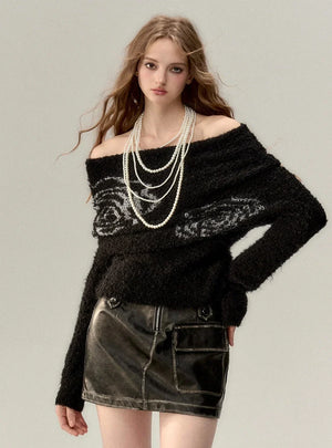 Straight Shoulder Wool Knit Sweater