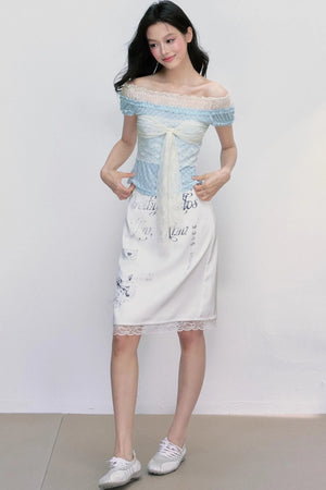 Strap Detail Off-Shoulder Lace Blouse