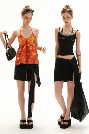 Strap Irregular Slit Skirt