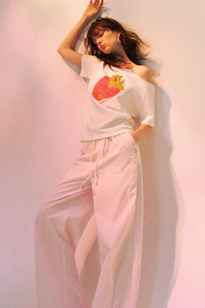 Strawberry Print One-Shoulder Blouse