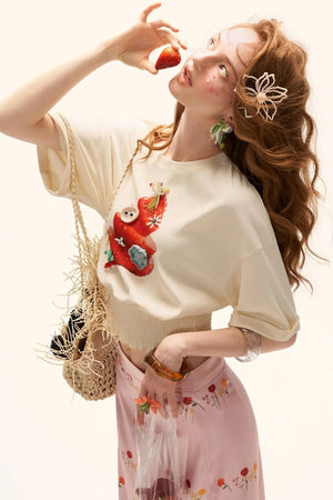 Strawberry Print Short Sleeve Top