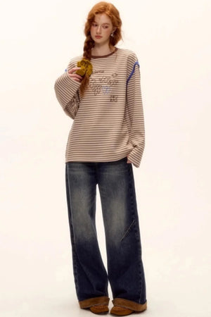 Striped Bead Embroidery Top