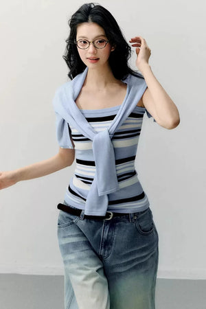 Striped Camisole Blouse Set-Up