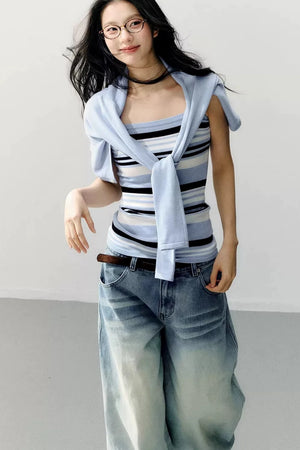 Striped Camisole Blouse Set-Up