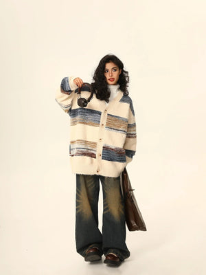 Striped cardigan knit jacket