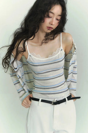 Striped Cardigan Two-Piece Set-Up
