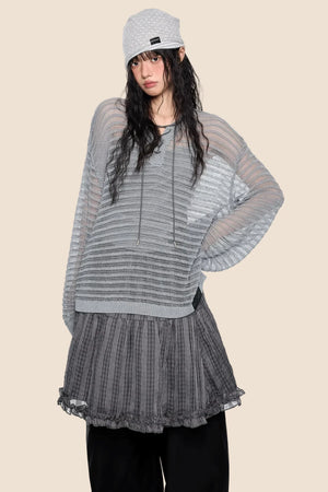 Striped Collar Cut-Out Blouse
