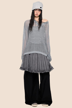 Striped Collar Cut-Out Blouse