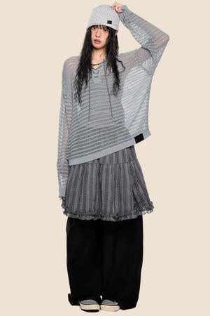 Striped Collar Cut-Out Blouse