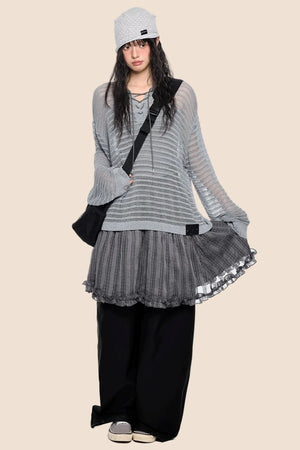 Striped Collar Cut-Out Blouse