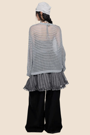 Striped Collar Cut-Out Blouse