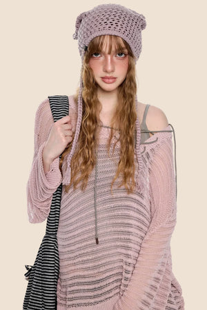 Striped Collar Cut-Out Blouse
