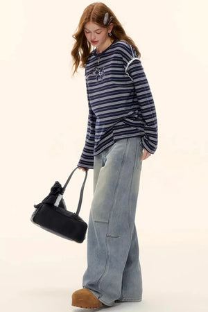 Striped Color-Blocked Crew Sweater
