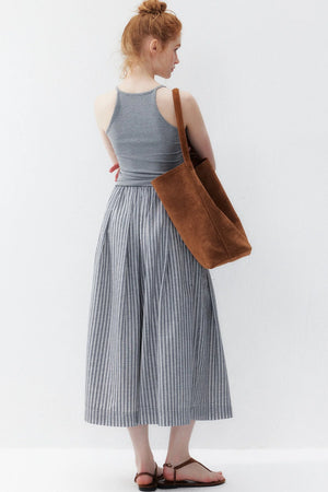 Striped Cotton Linen Pleated Pants