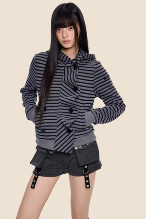 Striped Deconstructed Hooded Top