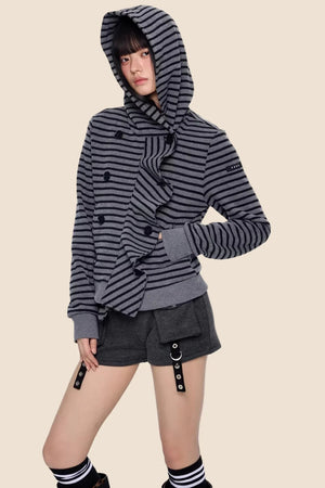 Striped Deconstructed Hooded Top