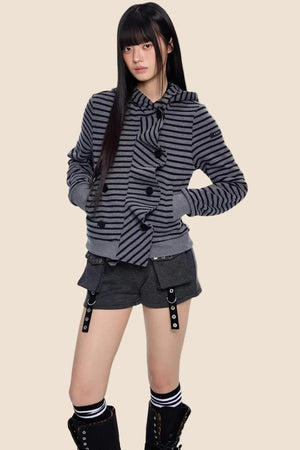 Striped Deconstructed Hooded Top