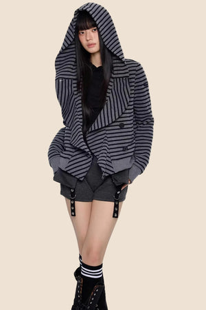 Striped Deconstructed Hooded Top