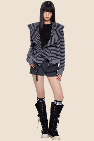 Striped Deconstructed Hooded Top