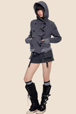 Striped Deconstructed Hooded Top