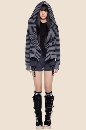 Striped Deconstructed Hooded Top