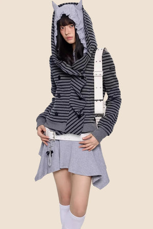 Striped Deconstructed Hooded Top