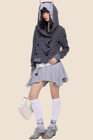 Striped Deconstructed Hooded Top