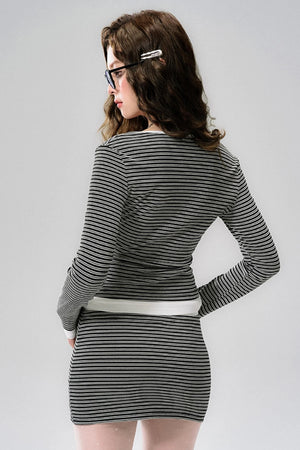 Striped Elegance Black & White Long Sleeve Dress Set-Up