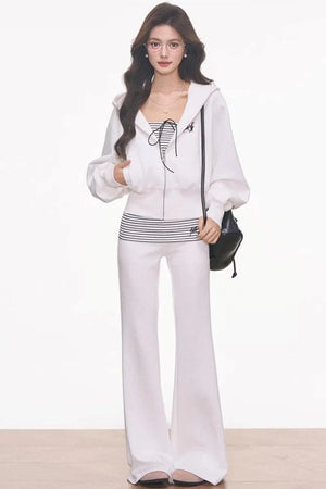 Striped Flared Pants Jacket Set-Up