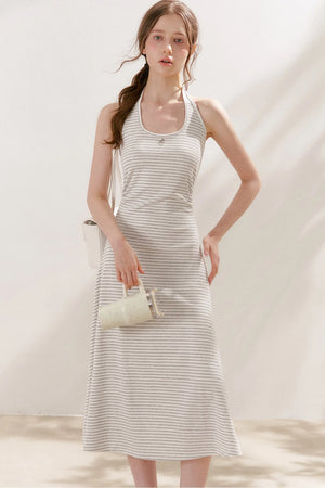Striped Halter Neck Maxi Dress