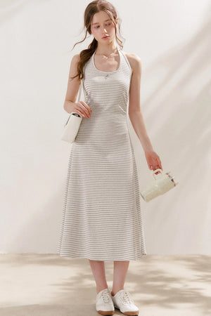 Striped Halter Neck Maxi Dress