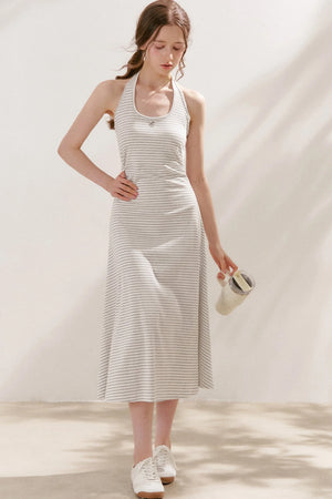 Striped Halter Neck Maxi Dress