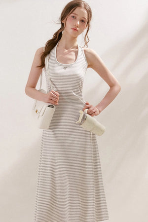 Striped Halter Neck Maxi Dress