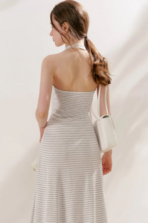 Striped Halter Neck Maxi Dress