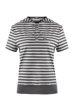 Striped Hooded Knit Short-Sleeve Top