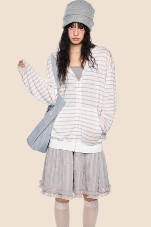 Striped Hooded Long Sleeve Jacket