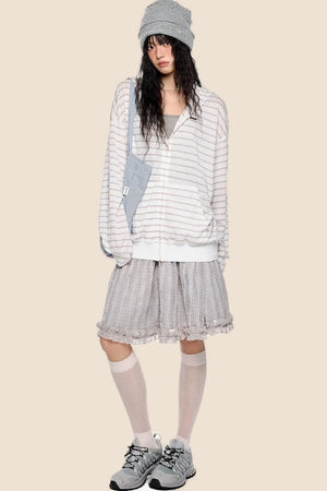 Striped Hooded Long Sleeve Jacket