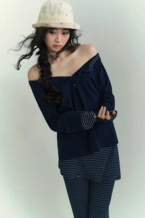 Striped Knit Micro-Flare Pants Set-Up