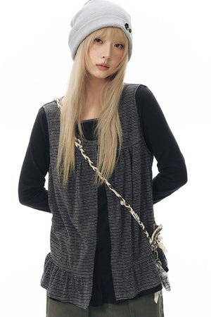 Striped Knit Patchwork Long-Sleeve Top